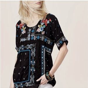 Johnny Was Black Embroidered Danny Tunic XS
